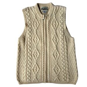 Aran Crafts Wool Vest Made in Ireland Cream Size S Unisex